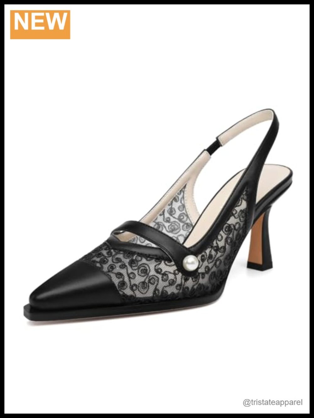 Women's Slingback Heels 3 Inch Stiletto Lace Mesh Pointed Toe Wedding Shoes